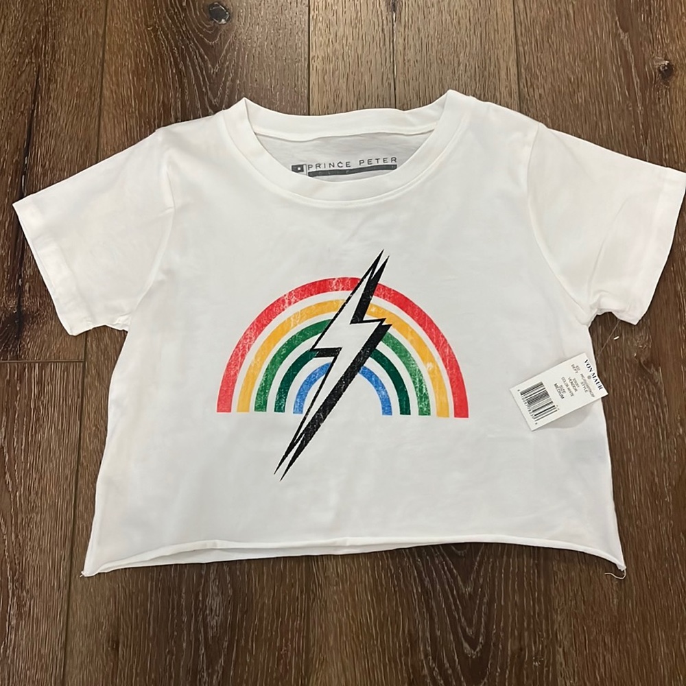 Prince Peter Cropped Tee with Rainbow and Lightening Bolt